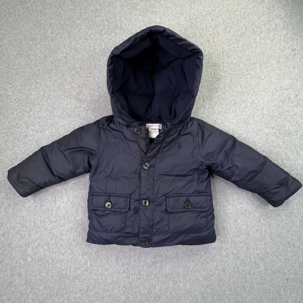 Ralph Lauren Infant Down Puffer‎ Jacket Size 6M Navy Pony Pockets Preppy City